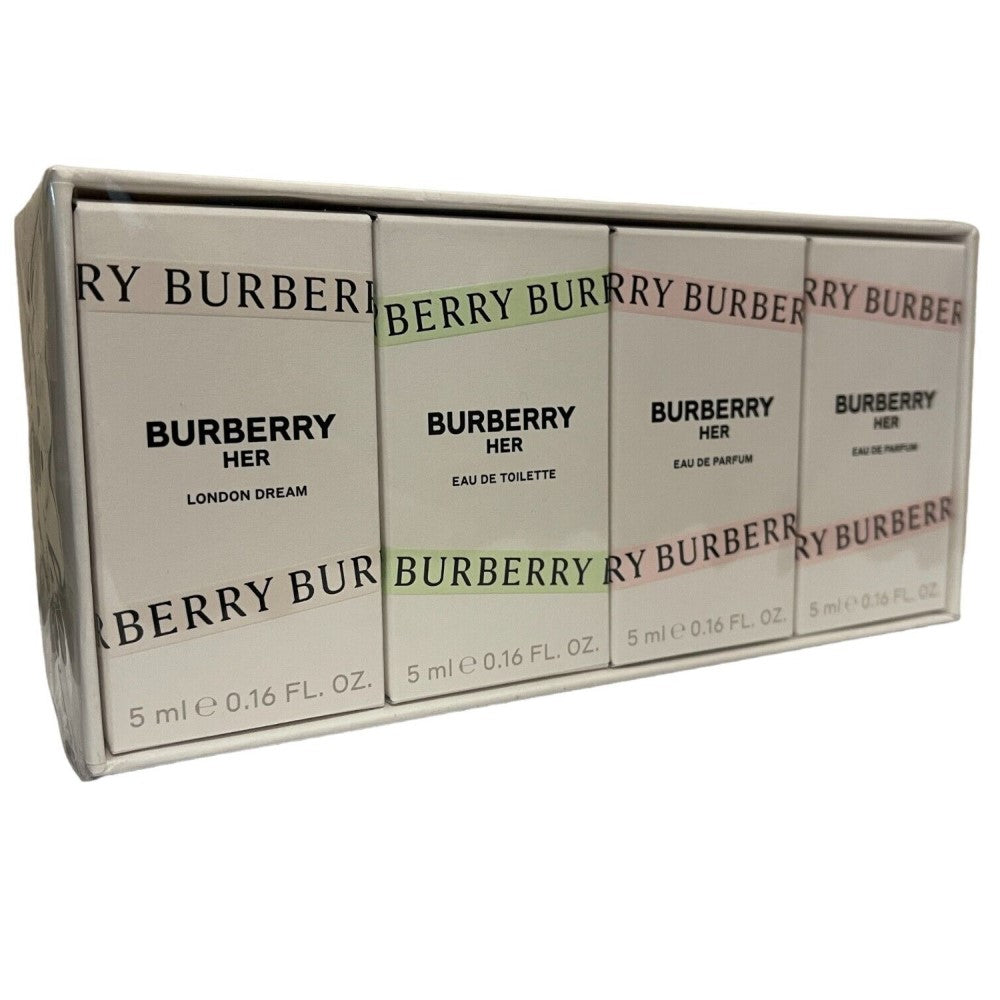 BURBERRY HER 4 PCS MINI SET: 2 X HER 5ml EAU DE PARFUM + HER 5mlEAU DE TOILETTE + HER LONDON DREAM 5ml